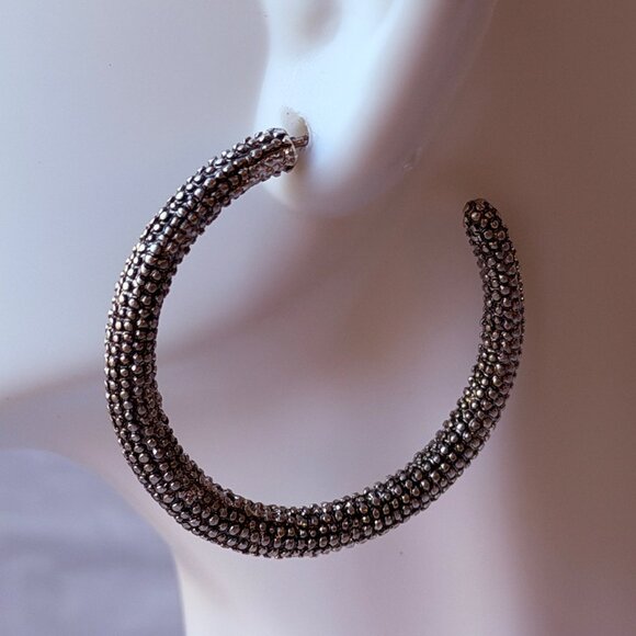 Vintage Chico’s Textured Silver Hoop Earrings Y2K Large Statement Unworn - Picture 3 of 14